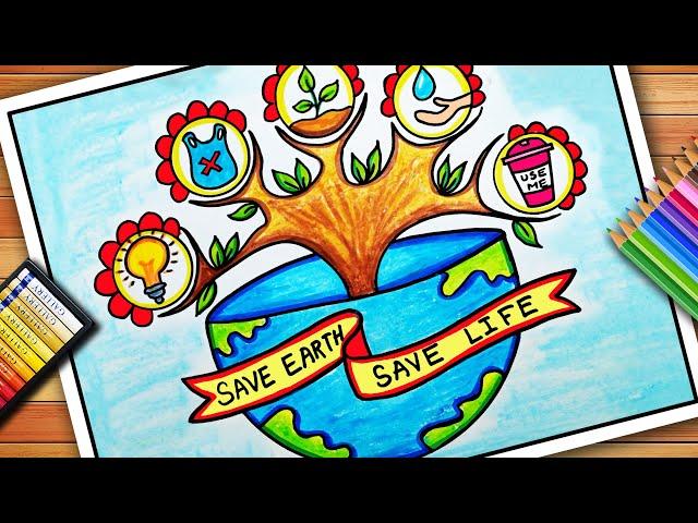 Environment Day Drawing | Earth Day Poster | Save Earth Save Environment Poster | Save Earth Drawing