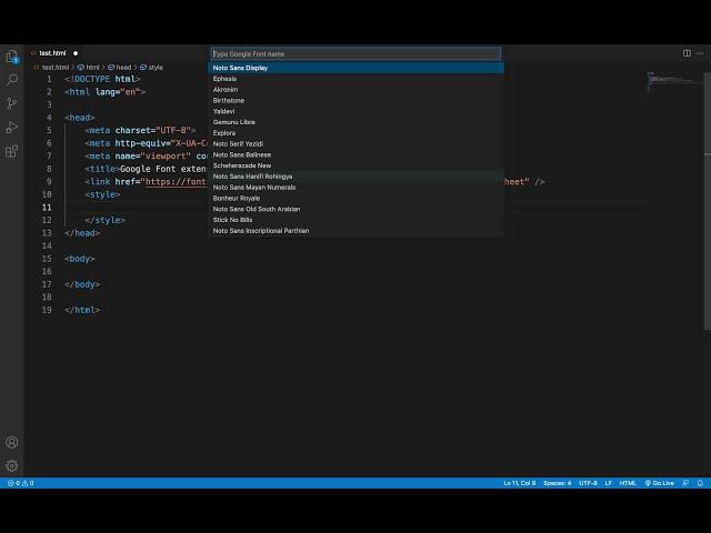 Google Fonts Extension for VS Code