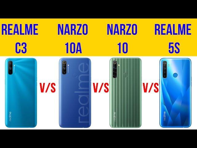 Narzo 10,10A vs Realme C3, 5s: Full Comparison Overview | G80 vs G70 vs SD665 Comparison [Hindi]