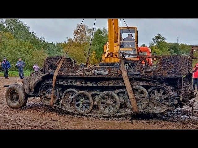 ПОДЪЁМ НЕМЕЦКОГО АРМЕЙСКОГО ТЯГАЧА Sd.Kfz.8 ПОД ВЕЛИКИМ НОВГОРОДОМ С ВЕЩАМИ СОЛДАТ / СЕНТЯБРЬ 2021