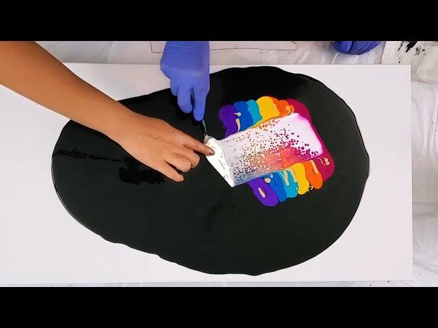 Acrylic Pouring with Beautiful Gradient of Colors on a Dark Base ~ Special Collaboration!