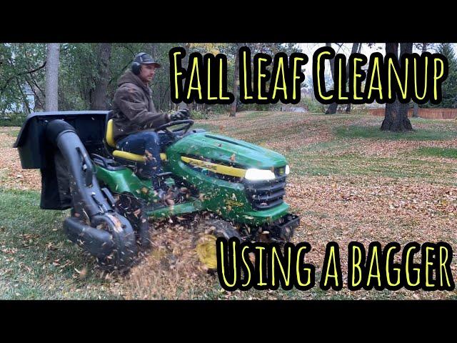 Fall leaf cleanup using a bagger