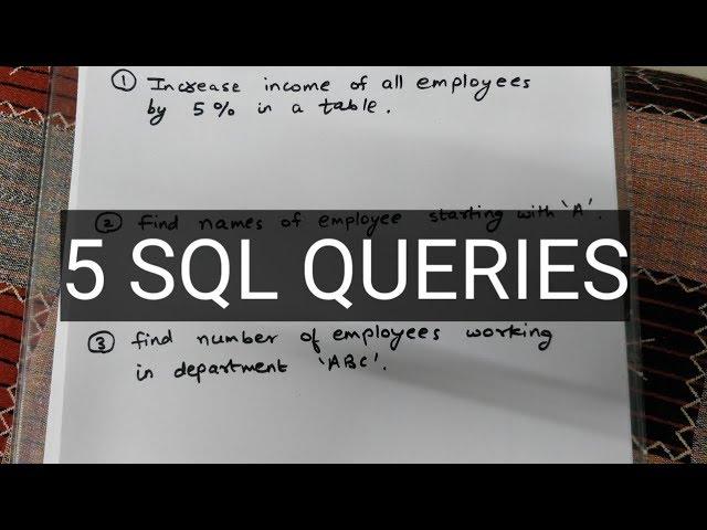 SOLVE 5 SQL QUERIES IN 5 MINUTES (PART 1) | MASTER IN SQL | SQL INTERVIEW QUESTIONS