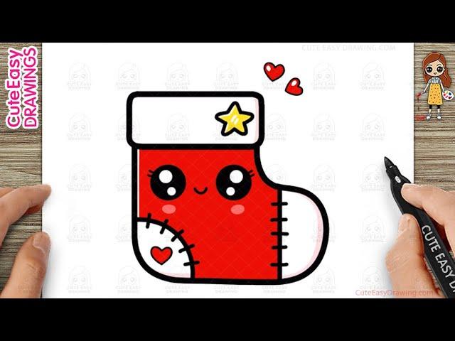 How to Draw a Cute Christmas Stocking  - Easy Step-by-Step for Kids!