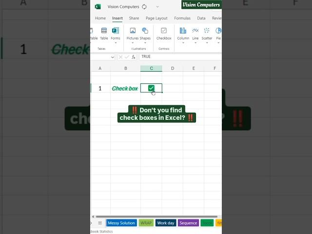 Excel trick  don't you find a check box in the insert tab? Try this solution #excel #exceltips