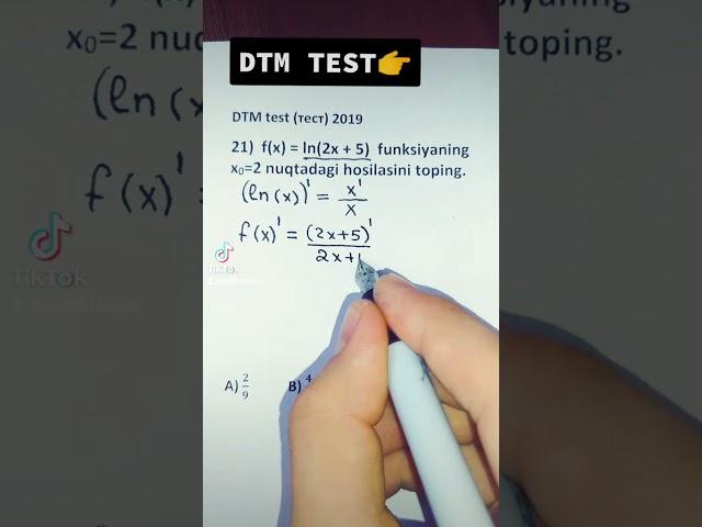 Funksiyaning hosilasi hisoblang DTM Testlar yechimi endi bizda ,ln