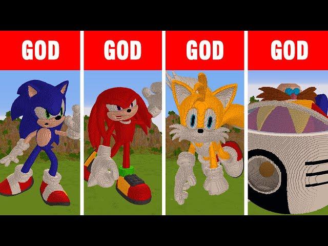 Minecraft GOD vs GOD vs GOD vs GOD: SONIC, KNUCKLES , TAILS, DR. EGGMAN STATUE HOUSE BUILD CHALLENGE