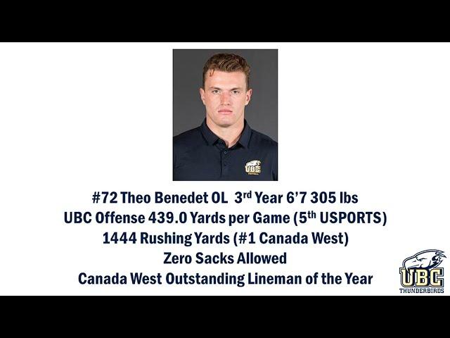 Theo Benedet #72 UBC Football All-Canadian Tape 2022 J.P. Metras Trophy Winner