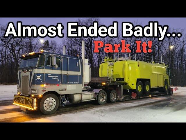 I Gave Up.  Cabover Peterbilt Struggles to control 93,400 Lbs In Unexpected Ice.  Cold Breaks Parts.