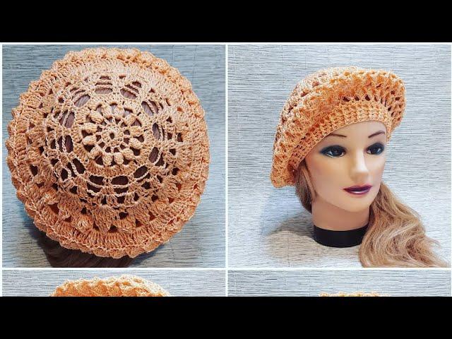 Берет  ажурный крючком весна/летоberet openwork crochet spring / summer