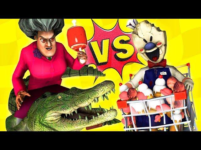 ICE SCREAM 7 vs SCARY TEACHER: Crocodile Race (Miss T Mobile Horror Game Funny 3D Animation)