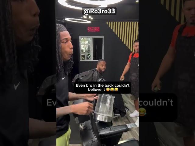 Getting BAPTIZED in the barbershop is OVERLY crazy  look at BRU face #fyp #funny #prank #crash