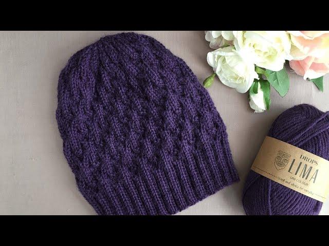 ВЯЗАНАЯ ШАПКА СПИЦАМИ ДЛЯ ВСЕХ ВОЗРАСТОВ"BLUEBERRY HAT" KNITTED HAT