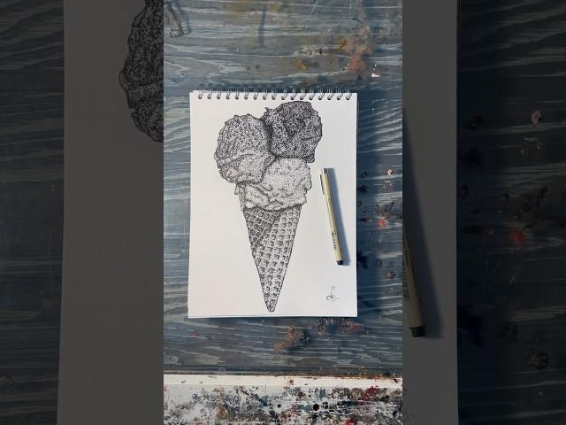 Speed drawing a ice cream cone  #pointillism #stippling #art #drawing #speeddrawing #foodie #fyp