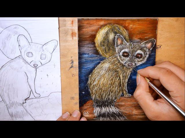 Ringtail Cat and the Belt of Venus 5x7 Scratchboard Painting