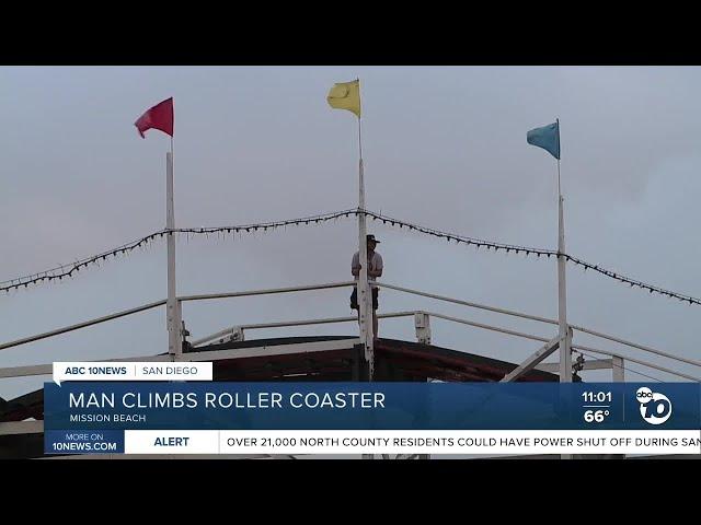 Man climbs Belmont Park rollercoaster