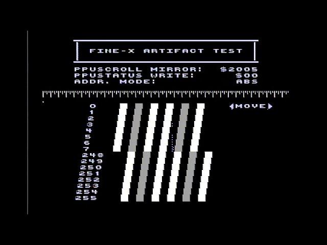 PPUSCROLL Fine-X Artifact Test ROM v2 [NESdev] - CPU/PPU Alignments 0,1,2,3