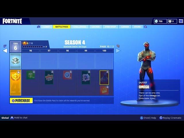 FORTNITE BATTLE ROYALE - SEASON 4 BATTLE PASS (ALL SKINS/EMOTES)