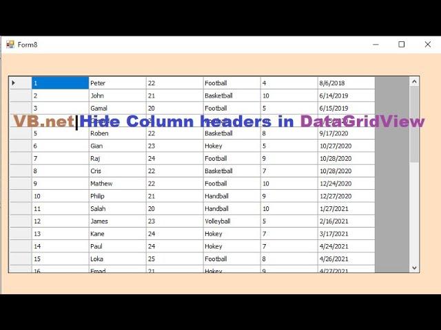 VB.net Tutorial How to hide Column Headers in DataGridView