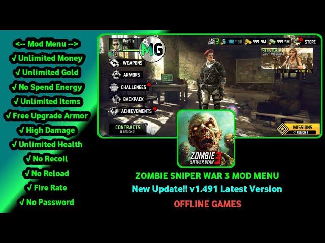 ZOMBIE SNIPER WAR 3 MOD MENU 1.491 UNLIMITED MONEY, GOLD, FIRE RATE | NEW UPDATE!!