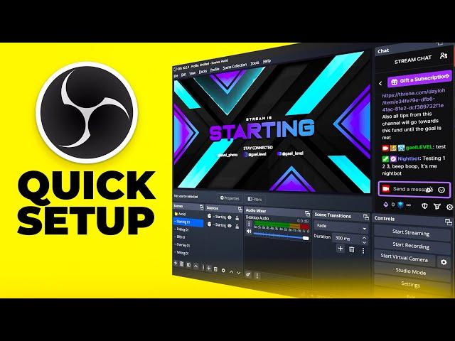 OBS Studio 7mins QUICK beginner's Guide - Install, Overlays, Alerts, Setup for Stream.