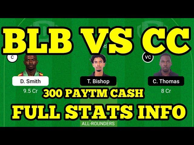 Blb Vs Cc Dream 11 Team | Blb Vs Cc Dream 11 Predection |Blb Vs Cc  Full Stats Info| Blb Vs Cc|