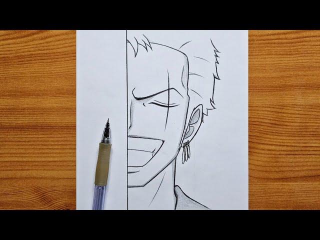 How to draw Zoro [ One Piece ] || Zoro half face step by step || easy anime ideas for beginners