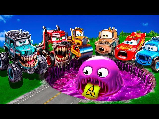 ZOMBIE Pit Transform In Beast Lightning McQueen & Big & Small Pixar Cars! Beam.NG Drive!