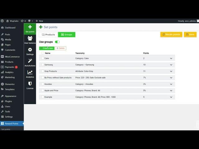 How to set reward points for purchases in WooCommerce