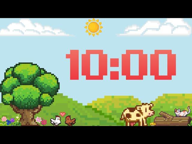 10 Minute Fun Pixel Farm Classroom Timer (No Music, Synth Bell Alarm at End)