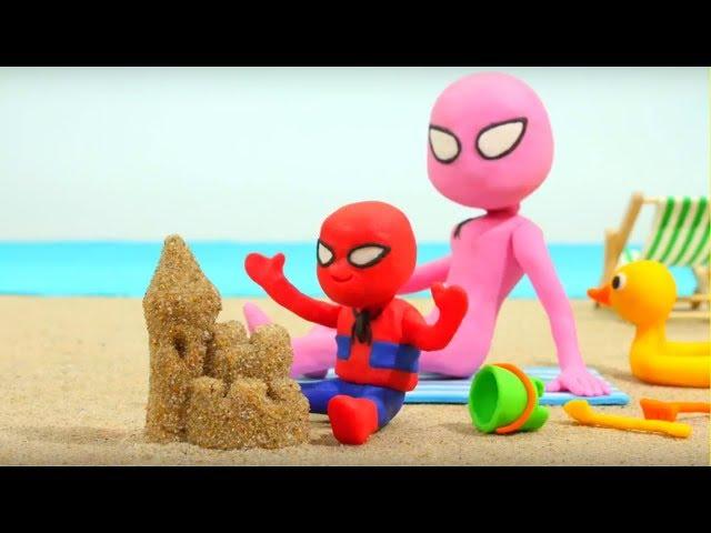 Spiderman Baby & Spidergirl Play Doh Cartoons - Superhero Babies, Frozen Elsa & Hulk Stop Motion