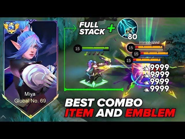 GLOBAL MIYA BEST HIGH DAMAGE COMBO BUILD AND EMBLEM 2024!!! AUTO 1 SHOT?! - mobile legends