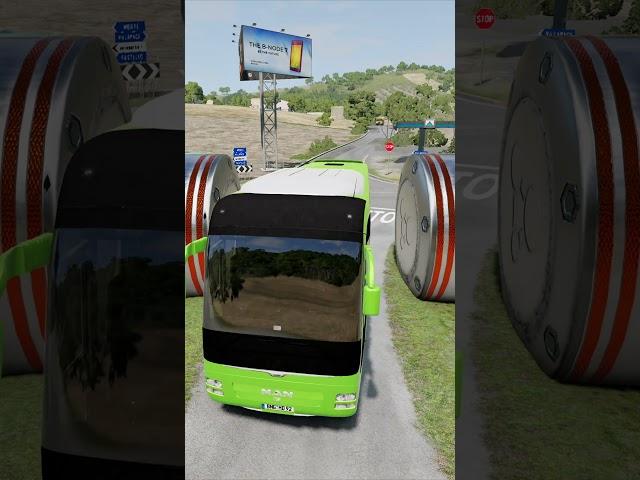 Mixed City Buses & Long School Bus vs Hydraulic Crash - BeamNG.drive #shorts