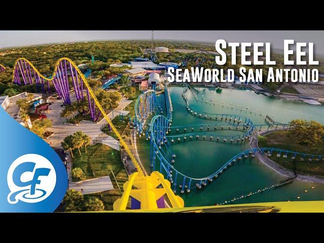 Steel Eel front seat on-ride 4K POV @60fps SeaWorld San Antonio