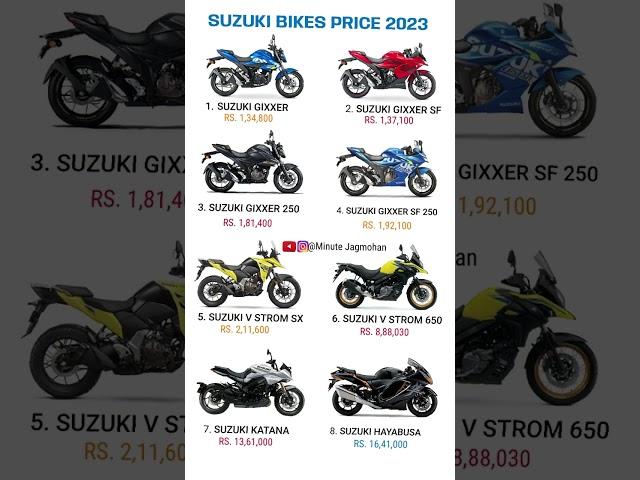 Suzuki Bikes Price List 2023 | #shorts #minutejagmohan