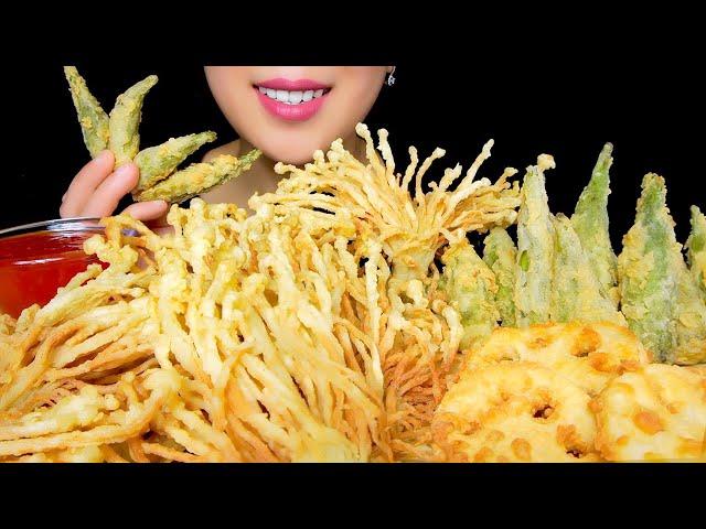 FRIED VEGGIES ASMR: CRUNCHY DEEP FRIED ENOKI MUSHROOMS, FRIED OKRAS,  FRIED LOTUS ROOT  |TracyN ASMR