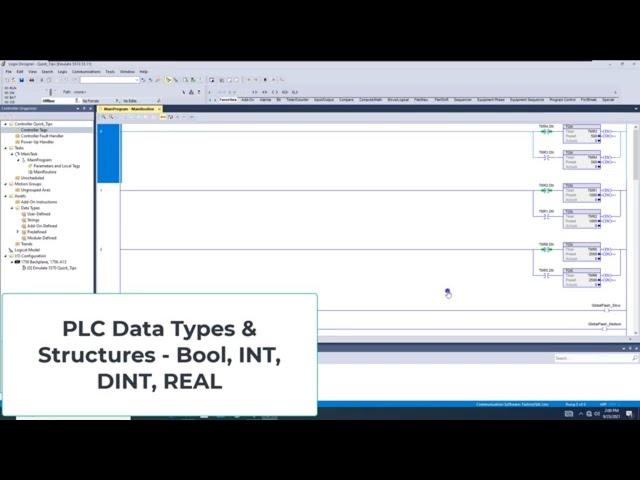 PLC Data Types and Structures - Allen Bradley PLC RSLogix 5000 Basics -BOOL, INT, DINT, REAL