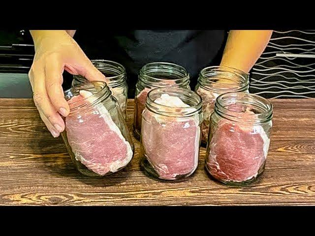 I put meat in a jar and get a delicious snack! This is how I cook meat and lard for the holiday!