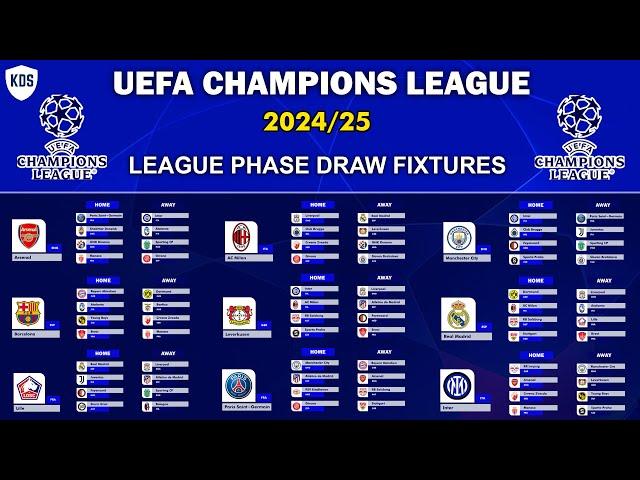 UEFA CHAMPIONS LEAGUE 2024/25 League Phase Draw Fixtures - UCL FIXTURES TODAY