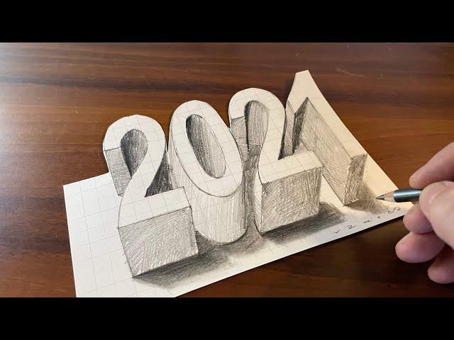 Normal New Year 2021 - Drawing 3D Number 2021 on Gird Paper