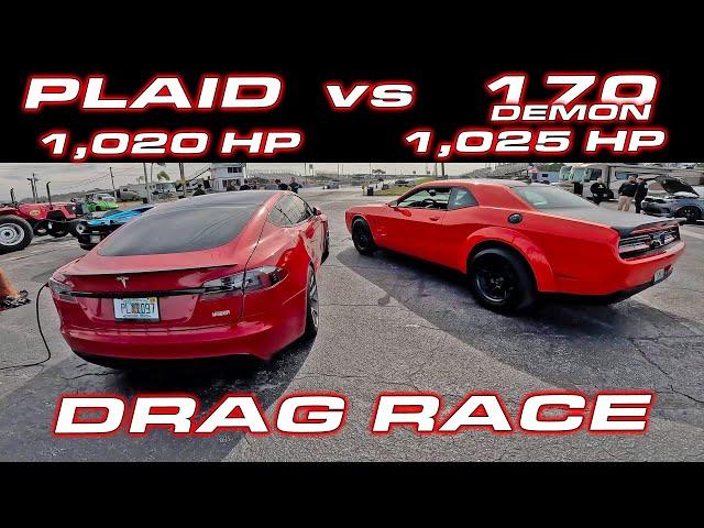 Is the 1,025 HP Demon 170 really a Plaid Killer? * Demon 170 vs Tesla Plaid 1/4 Mile DRAG RACE