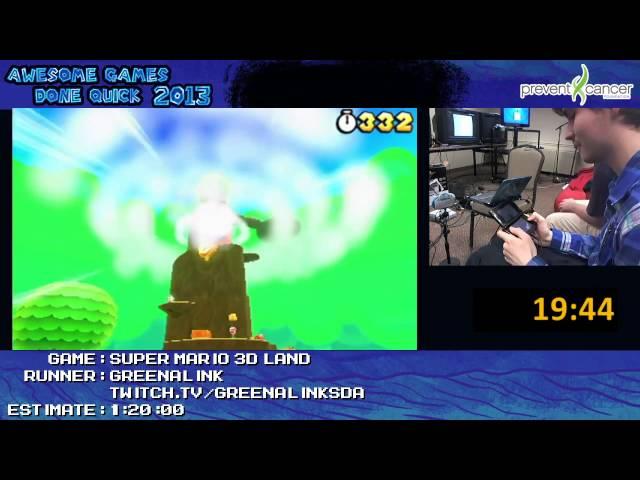 Super Mario 3D Land  - Speed Run in 1:02:51 by Greenalink at Awesome Games Done Quick 2013 [3DS]