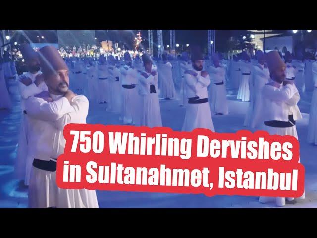 750 Whirling Dervishes in Istanbul,Turkey.Dervish Music and Dervish Show.Sufi Ceremony in Fatih.