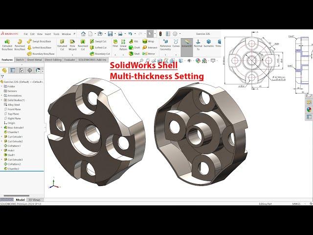 SolidWorks Tutorial Exercise 228-Shell multi thickness Setting