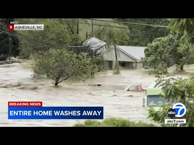 House floats away, collapses as Helene leaves North Carolina under water