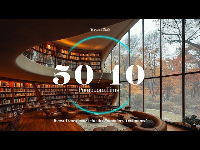 Pomodoro Timer 50/10 - Library Ambience | for Study, Working, Deep Focus,  | Study Timer, 뽀모도로 50/10