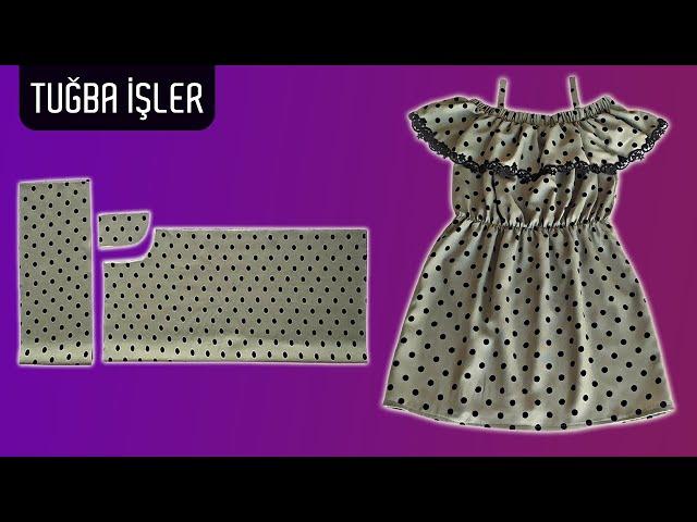 Very Easy Bardot Dress Cutting and Sewing for Kids | Tuğba İşler