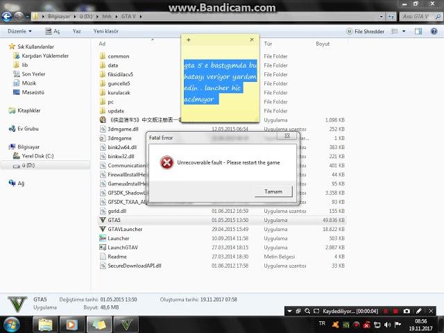 GTA 5 Unrecoverable fault -Please restart the game hatası ( YARDIM EDİN )