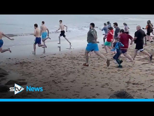 Hundreds of Scots brave the cold for Loony Dook dips