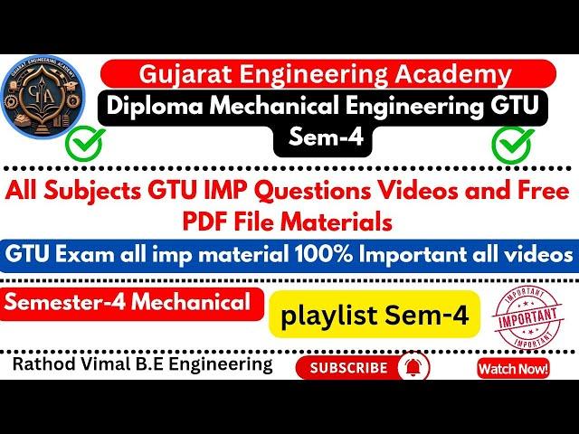 Sem4 Mechanical Diploma All Subjects GTU IMP QuestionsFree PDF Study MaterialsImportantPlaylist#gtu